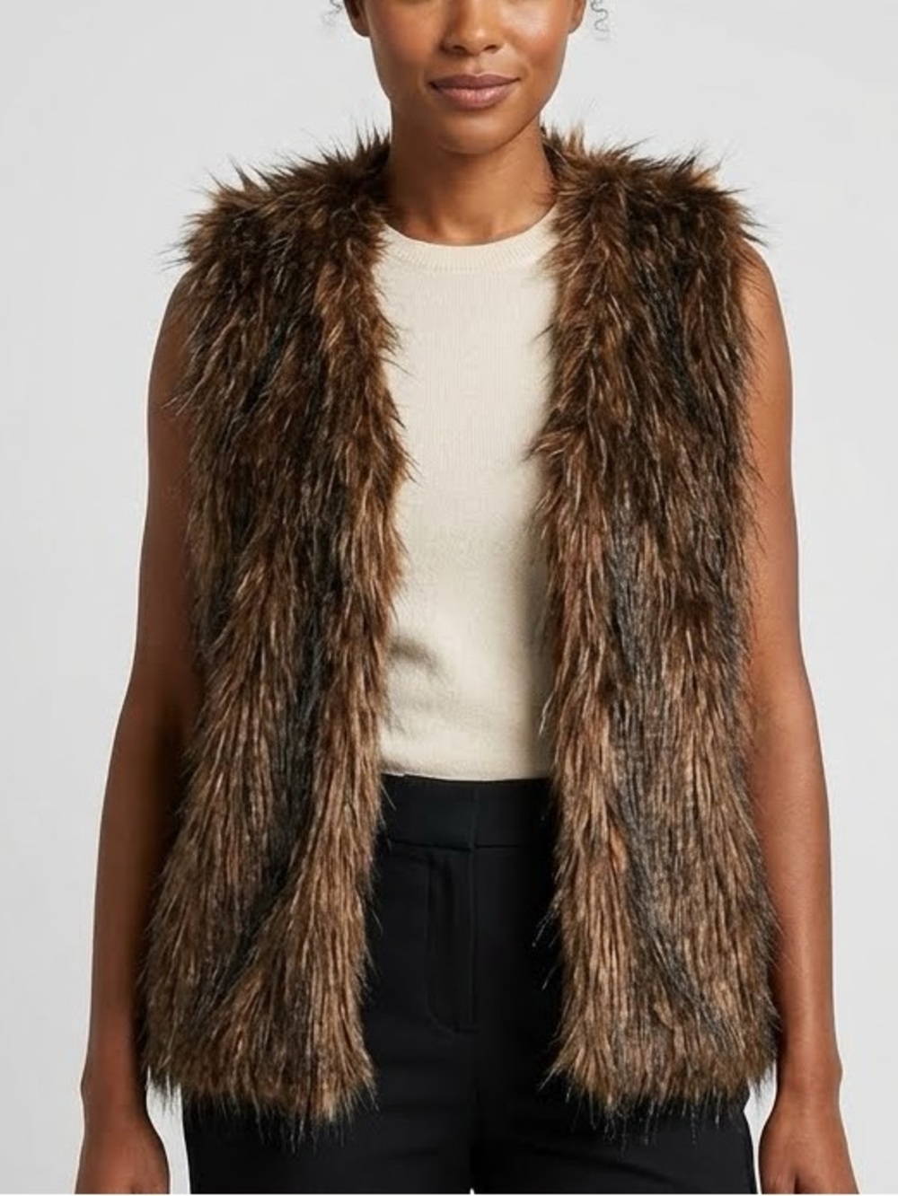 Faux Fur Vest in Rich Brown